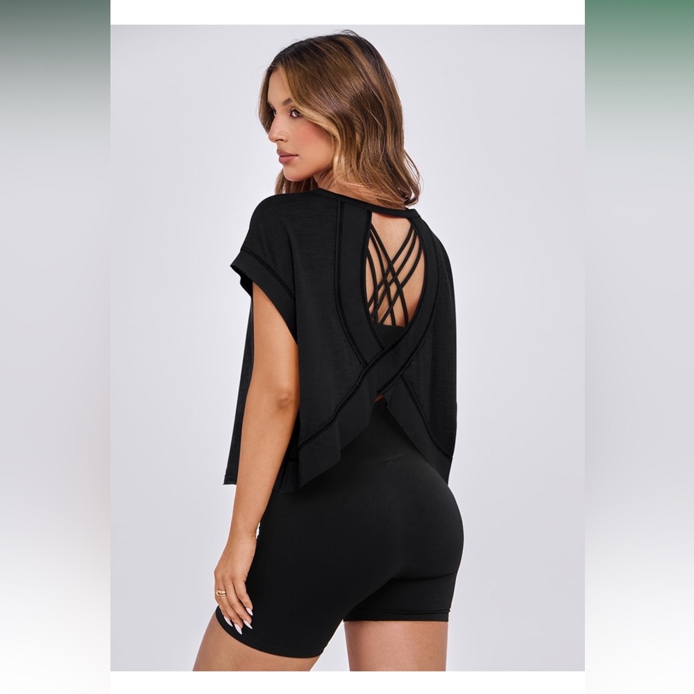 Black Women's Crop Top with Crisscross Back